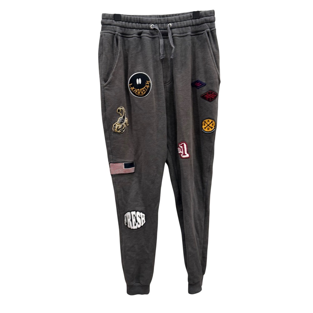 American‎ Rag Mens Gray Patch Fleece Jogger Sweatpants Scorpion Smiley Size M